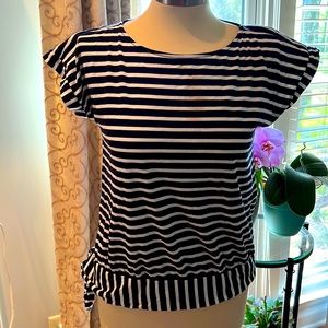 Tommy Bahama Navy and White Stripped Short Sleeve Top